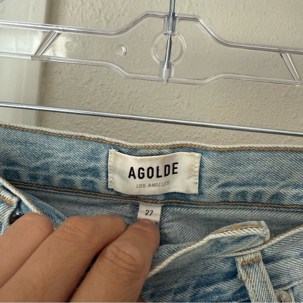 AGOLDE medium light blue wash‎ cotton criss cross fly straight leg jeans - Picture 5 of 6